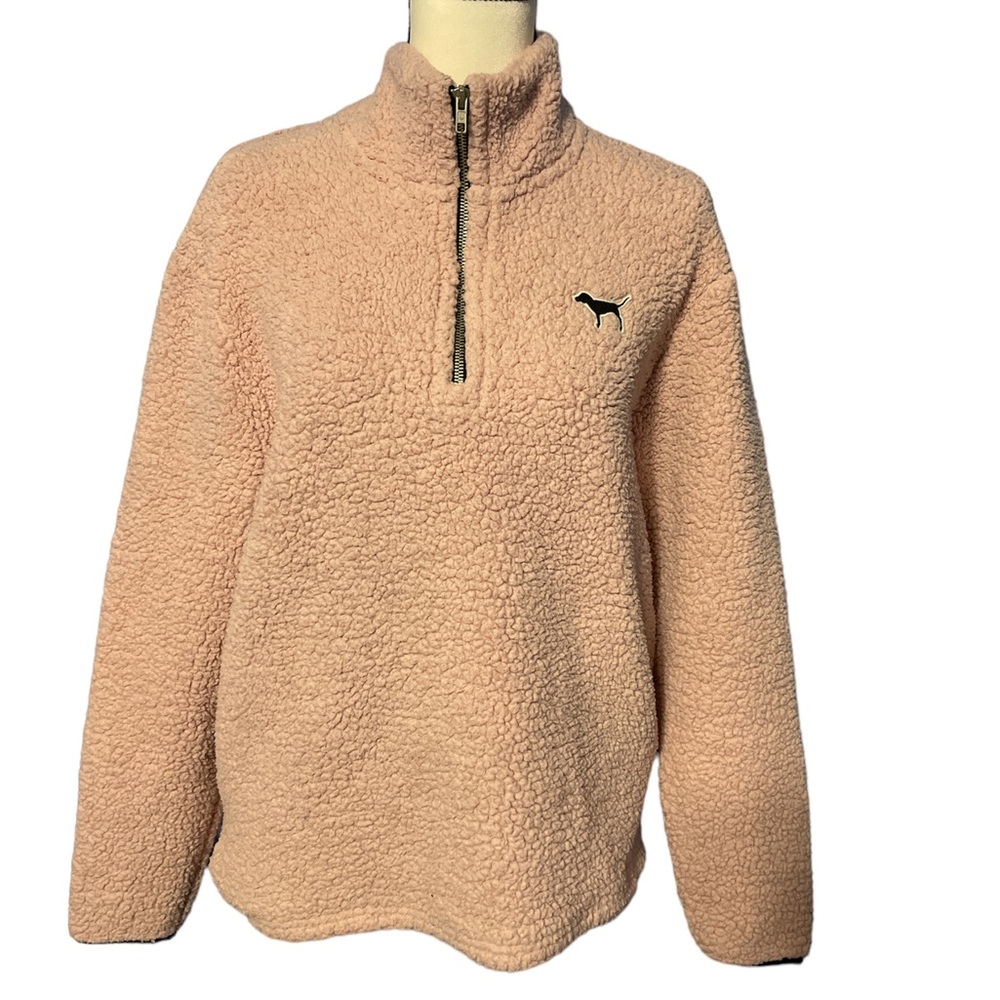Victoria’s Secret pink chalk rose Sherpa pull over quarter zip Sz M